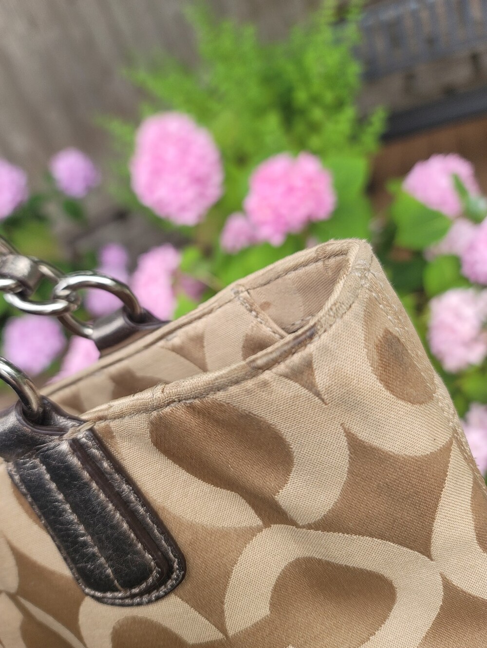 Coach Beige and Tan Signature Jacquard Tote with Metallic Trim - Picture 8 of 13